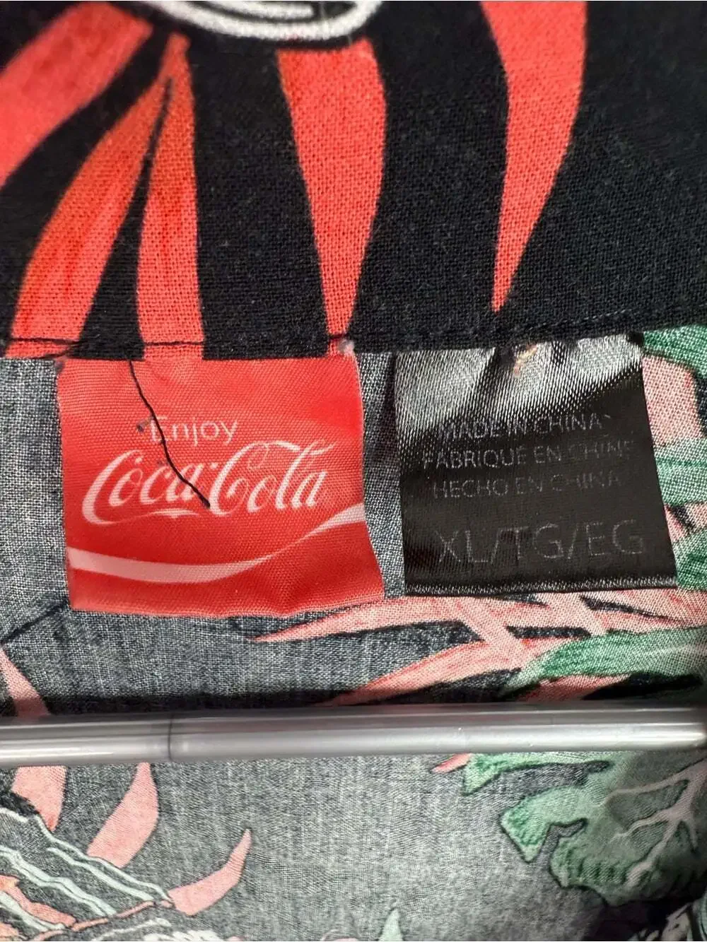 Coca Cola Black Tropical Button-Up Shirt with Green and Orange Print